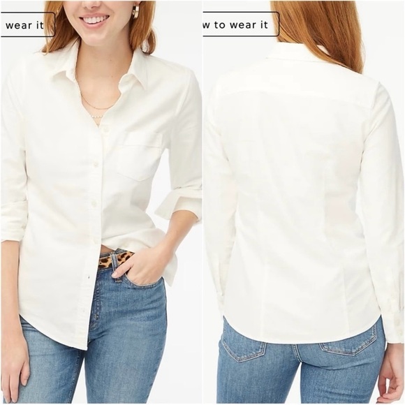 J. Crew Factory Top Petite Button-Up Oxford Shirt in Signature Fit White PXS NWT - Picture 2 of 11